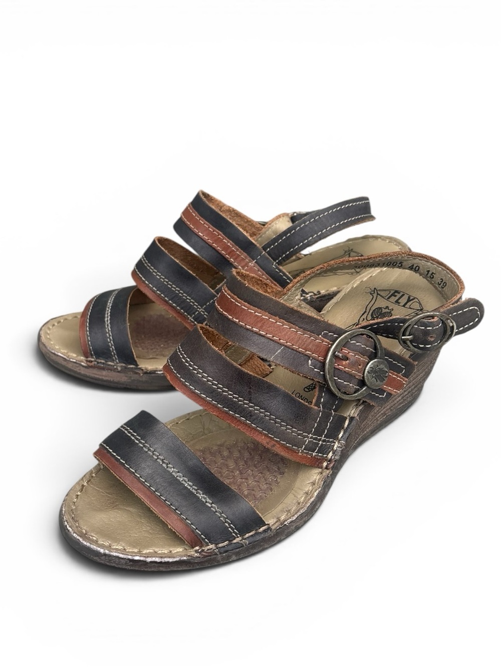 FLY London Sebta Leather Strappy Wedge Sandals